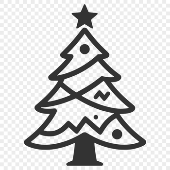 Vector illustration of a classic Christmas tree with ornaments and lights.