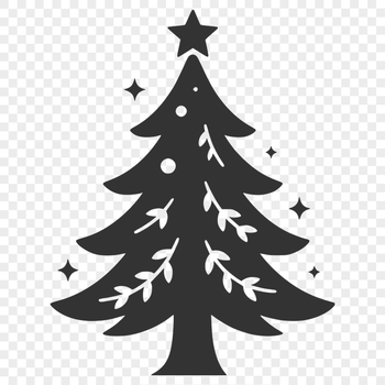 An intricately designed vector graphic of a festive holiday Christmas tree silhouette.