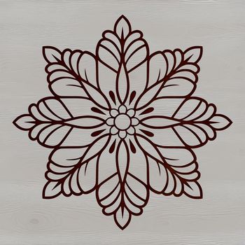 A intricate snowflake design made from interconnected lines and shapes.