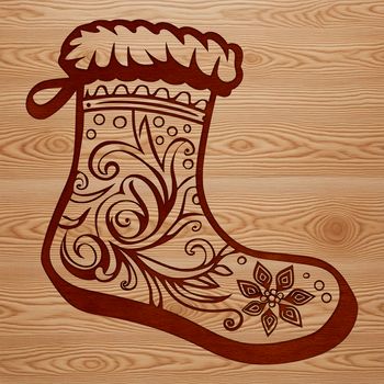 Ornate Christmas stocking design with floral patterns in vector format.