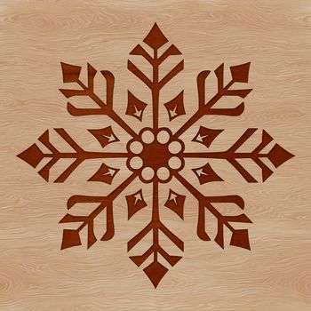 A delicate six-pointed star-shaped winter decoration with intricate patterns and symmetrical design.