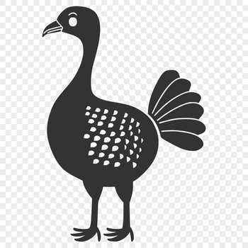 A detailed illustration of a turkey from the front, showcasing its plumage and body features.