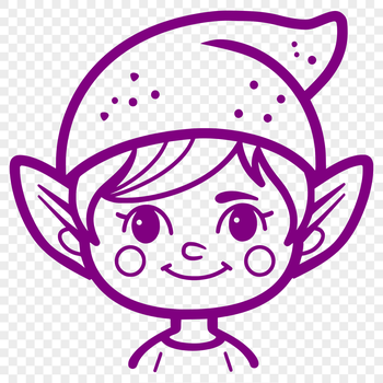 A cartoon illustration of a cheerful Christmas elf character with a smiling face.