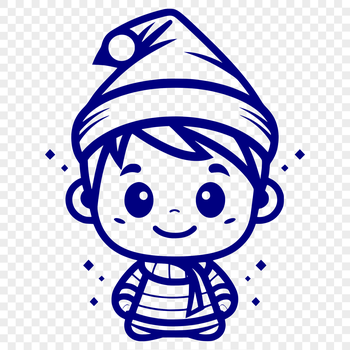A cartoon illustration of a small Christmas elf with a red hat and green coat.