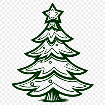 A simple green Christmas tree with ornaments and lights, suitable for vector art designs.