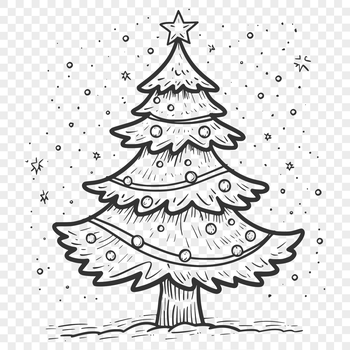 A festive evergreen tree decorated with ornaments and lights, suitable for various design applications.