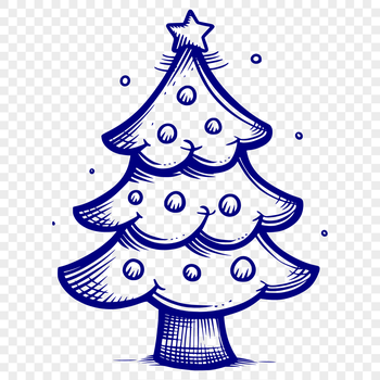 A festive Christmas tree illustration with decorative branches and ornaments.