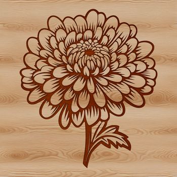A stylized digital rendering of a chrysanthemum bloom in a botanical garden setting, suitable for graphic design projects.