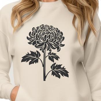 A detailed illustration of a blooming Chrysanthemum flower with intricate petals, suitable for gardening or floral designs.