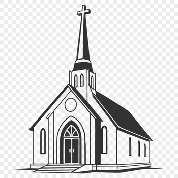 Illustrative representation of a traditional Baptist church building with iconic architectural features.