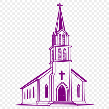 A simple, stylized church building with a cross on top, designed as a vector graphic.