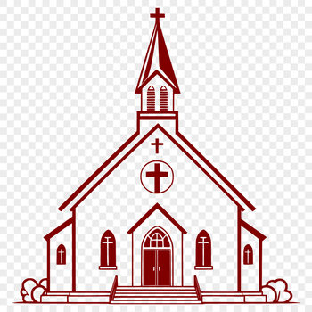 A vector graphic design of a classic Christian place of worship, typical of many Baptist churches worldwide.