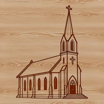 A vector graphic representation of a classic Protestant church structure featuring a central nave and entrance.