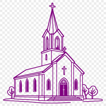 A simple vector illustration of a traditional church building with a cross-shaped steeple.
