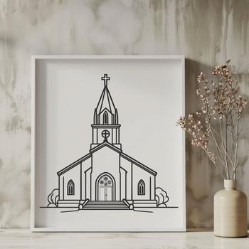 An SVG vector graphic of a church exterior featuring a classic design and multiple levels.