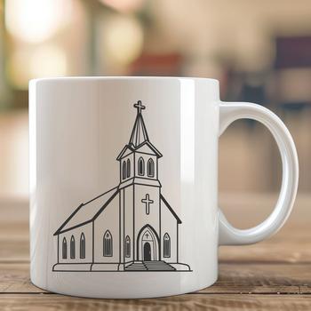 A stylized illustration of a church building, suitable for vector art projects and design templates.