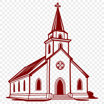 A detailed 2D illustration of a church building with architectural features.