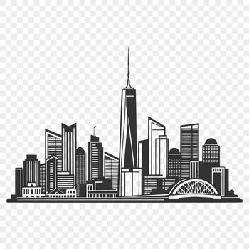 A digital representation of a city's skyline at sunset, composed of interlocking buildings and structures.