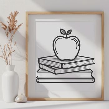 An illustration of a book with an apple on the cover in vector format.