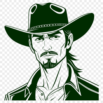 An illustration of a cowboy in western attire.