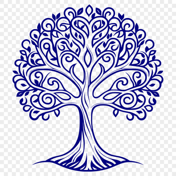 An SVG graphic representation of a single tree with detailed foliage and trunk design.