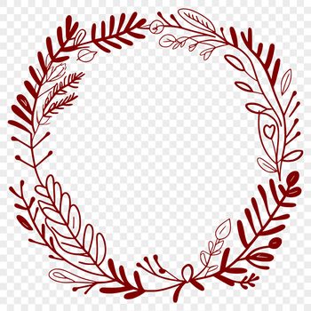 A floral design featuring a circular arrangement of leaves and flowers.