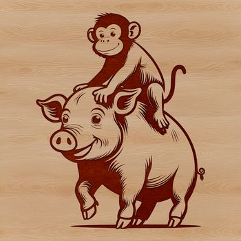 Illustrated monkey-pig hybrid animal in a digital vector format.