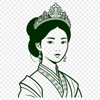 A young female character in royal attire, suitable for digital design projects.