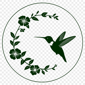 A colorful illustration of a hummingbird perched on a floral branch, depicted in vector format.