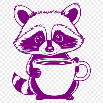 A simple illustration of a raccoon holding a cup, suitable for various design projects.