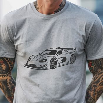 A high-speed racing car with streamlined design, ready for vector graphic editing in software like Illustrator or Procreate.