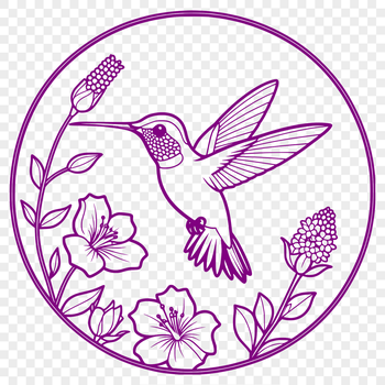 A colorful hummingbird in flight, surrounded by flowers, depicted as a vector graphic.