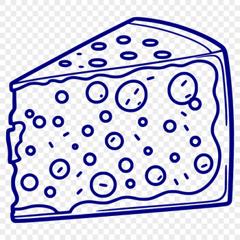 A stylized illustration of a wedge of cheese in a circular shape.