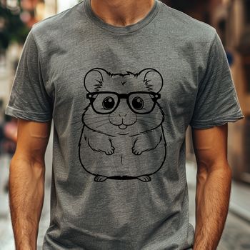 A cartoon hamster character wearing glasses and standing on its hind legs.