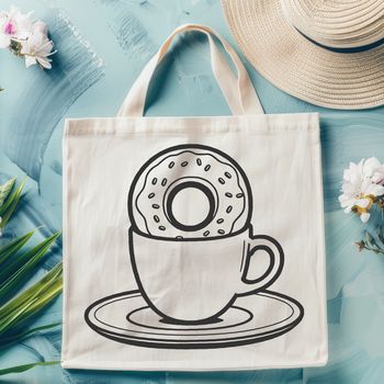 A stylized illustration of a sweet donut on top of a coffee cup.