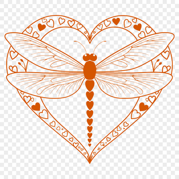 A colorful vector illustration of a dragonfly with heart details in various colors.