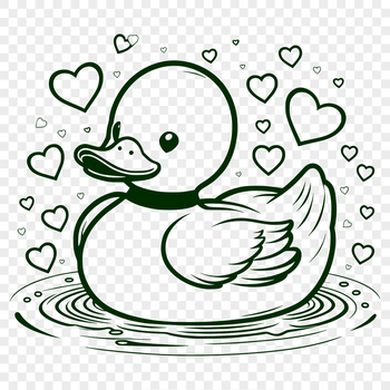 A simple vector illustration of a duck with red heart accents on its feathers.