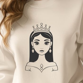 Close-up portrait of a young female princess in a fantasy setting, depicted as a vector illustration.
