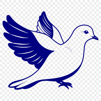 A white bird with rounded wings and a small beak, symbolizing peace.