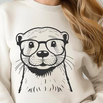 An illustration of a smiling otter wearing glasses, suitable for digital art and design projects.