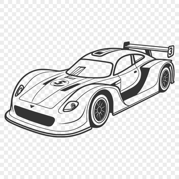An illustrated racing vehicle with bold lines and dynamic shape.