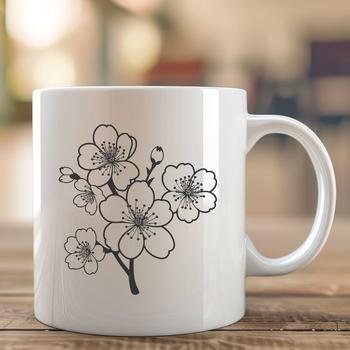 An ornamental design featuring a detailed, hand-drawn cherry blossom flower.