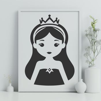 Vector design of a young princess, ideal for digital craft and cutting machine templates.