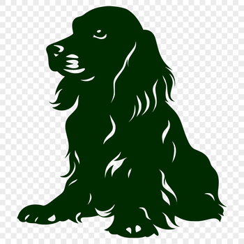 A full-body illustration of a cocker spaniel sitting on its haunches.