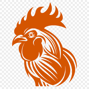A stylized illustration of a rooster's head, suitable for vector art and design projects.