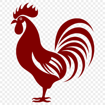 A full-body illustration of a rooster, showcasing its plumage and beak.