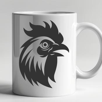 Illustrated depiction of a rooster's head, designed as a vector graphic.