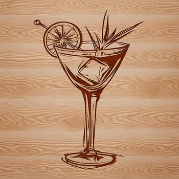 An abstract design of a cocktail garnish on a drink rim.