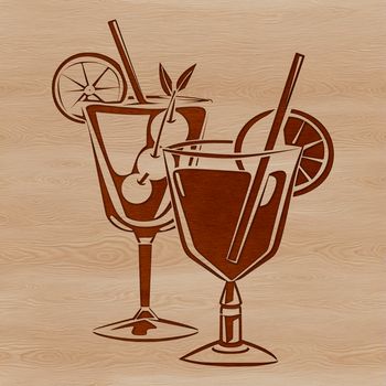 A vector graphic illustration of a cocktail in a glass with ice.