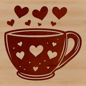 A stylized cup design featuring interlocking love hearts around the rim.